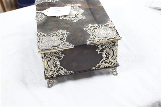 A late Victorian silver mounted tortoiseshell casket by George Fox, approx. 8.5in.